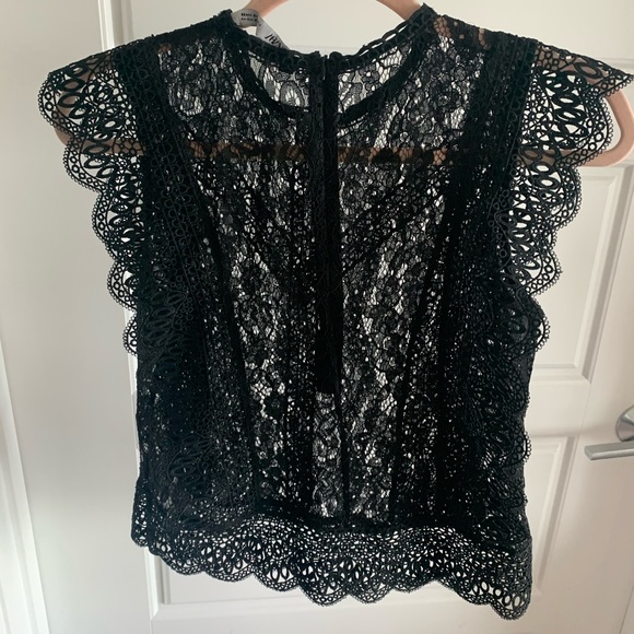 Zara black contrast lace ruffle semi sheer blouse - Picture 7 of 12